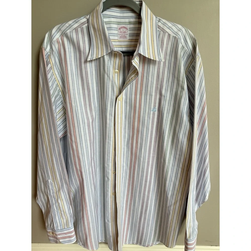 Brooks Brothers  Button Down Shirt Mens  LG pastel stripe 100% cotton Heritage - Picture 9 of 16